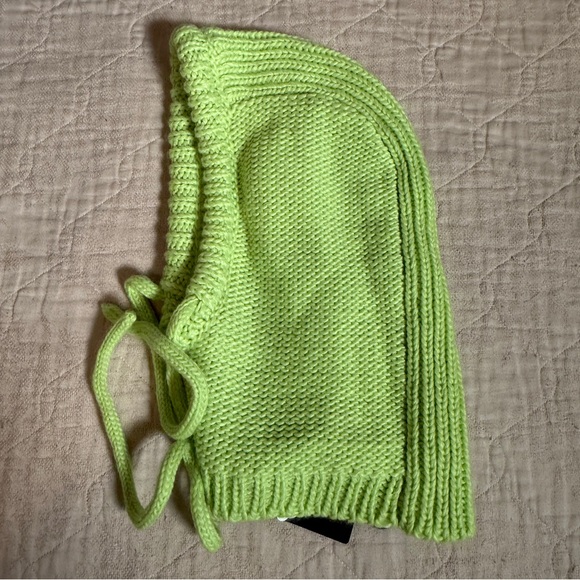 Basic Pleasure Mode Dolls Kill Atomic Knitted Sweater Hood Lime Green Y2K Grunge - Picture 3 of 4